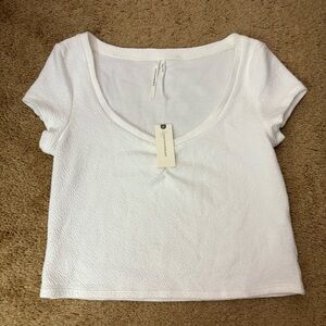 Anthropologie Scoop Neck Rushed White Crop Top Size Small New With Tag